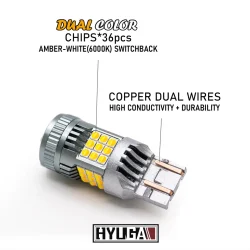 Switchback LED White Amber Auto LED Bulb T20 7443 7444 36SMD Turn Signal Daytime Running Light DRL Parking Light HYUGA