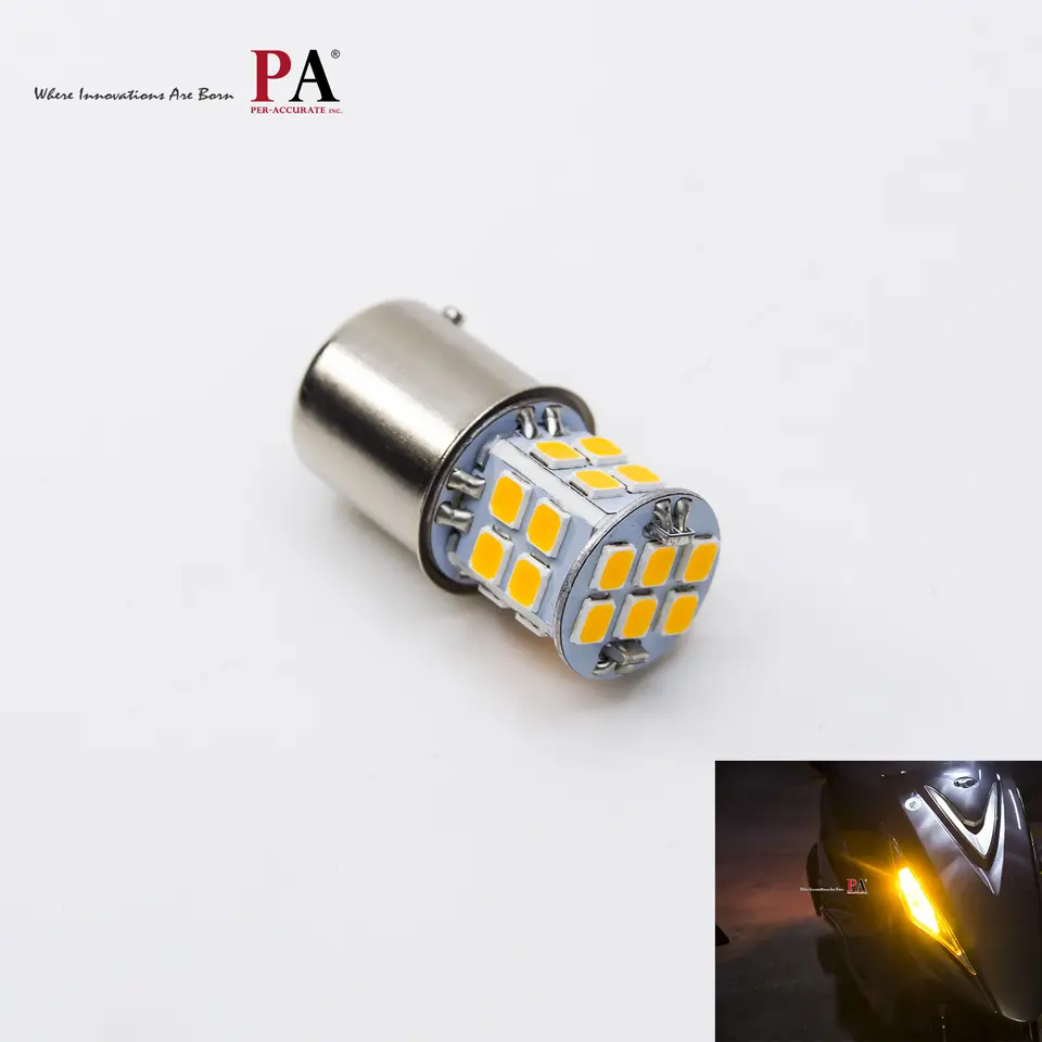 Canbus Error Free 1156 BA15S 22SMD 2835 Amber 940LM 12V High Power Turn Signal LED for Motorcycle Scooter Y-22 HYUGA