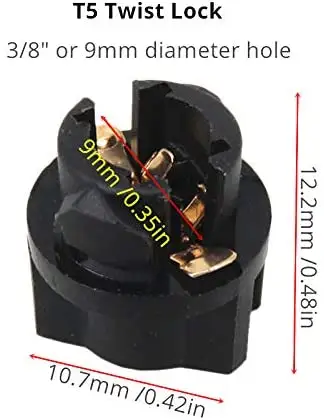 T5 #74 LED Bulb Socket Twist Lock Wedge 3/8" 9 mm Instrument Base for Dashboard / Pinball Game Machine LED PA - Image 3