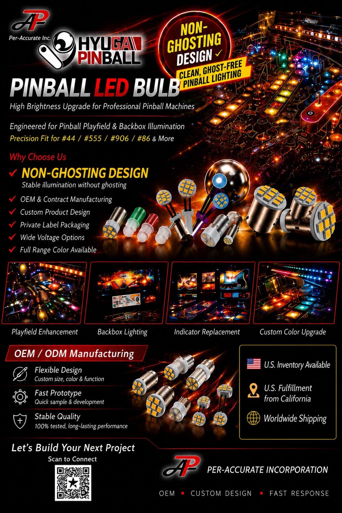 #44/#47 BA9S Pinball LED Bulbs – 6.3V AC/DC OEM | HYUGA